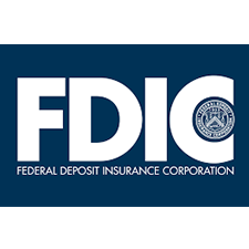 Rectangular blue F D I C logo