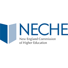 Blue and white N E C H E logo for New England Commission of Higher Education