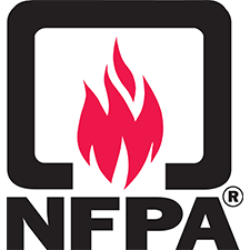 N F P A logo with red flame inside black square border